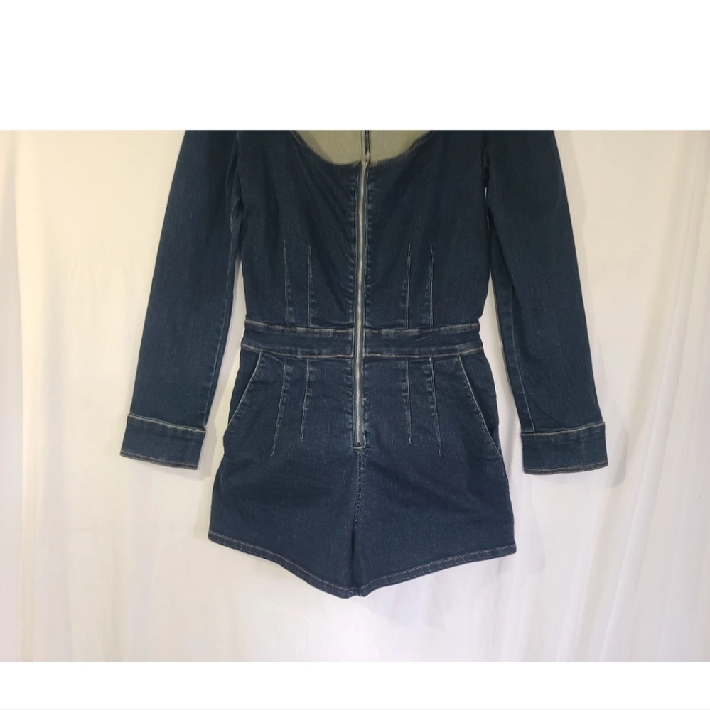 Free People x We the Free CRVY Blue Denim High Society Playsuit Romper US 6 - Picture 6 of 11